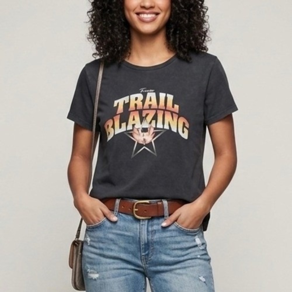 Tecovas Women Black Trail Blazing Graphic T-Shirt Pima Cotton Small Austin Texas